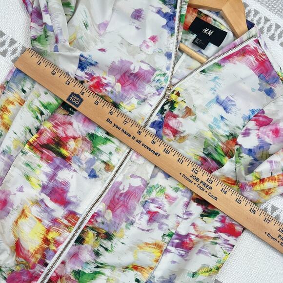 H&M Women's Multicolor Floral Bomber Jacket Full Zip Lightweight 4 Long Sleeve - Picture 5 of 10
